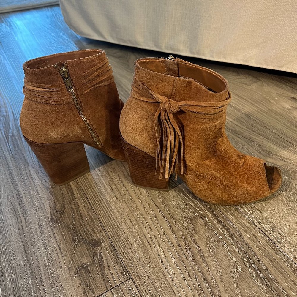Steve Madden Suede Open Toe Booties - Tan, size 9